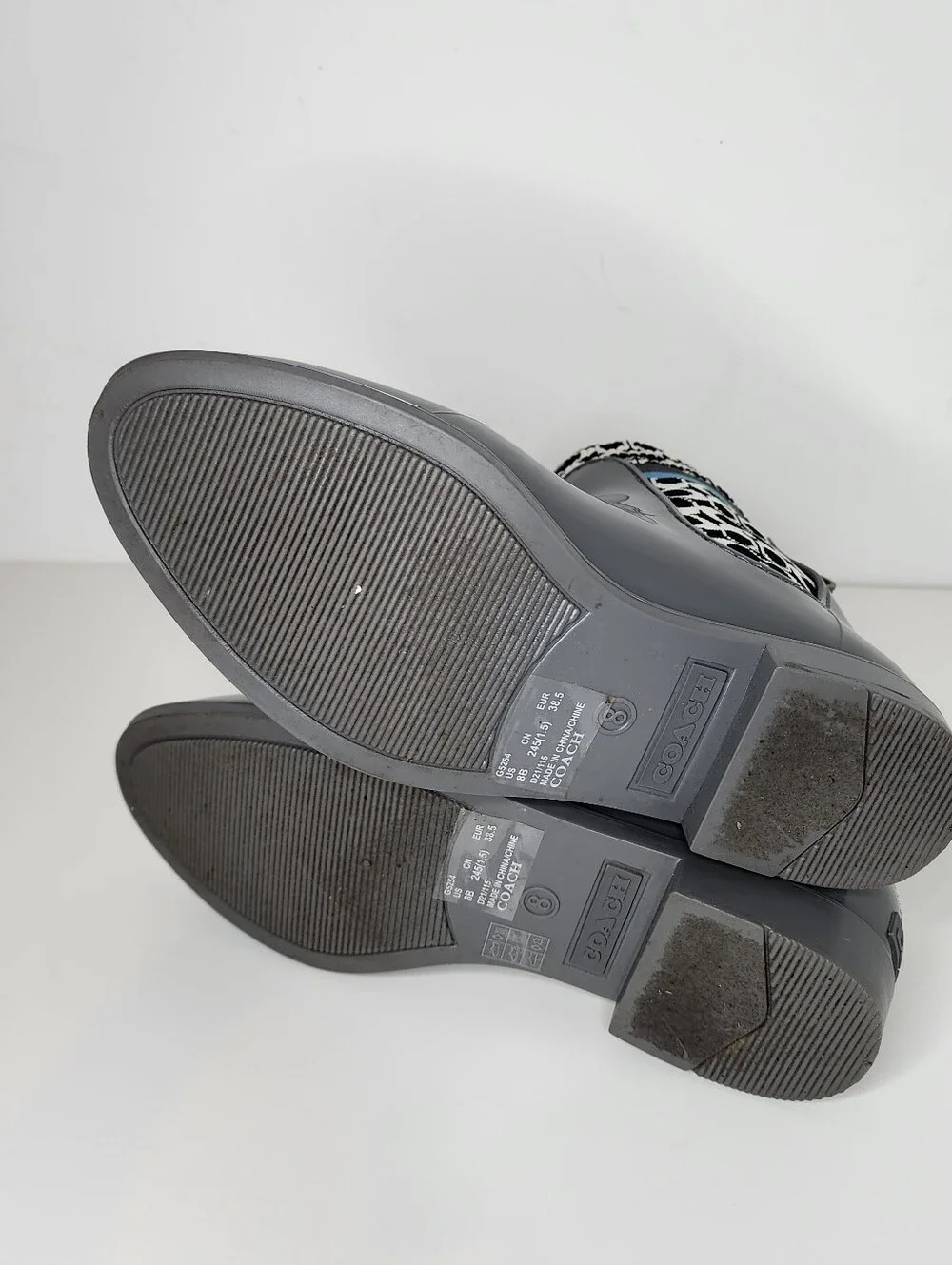 Coach Gray Chelsea Rain Ankle Boots with Signature Knit Collar Size 8
